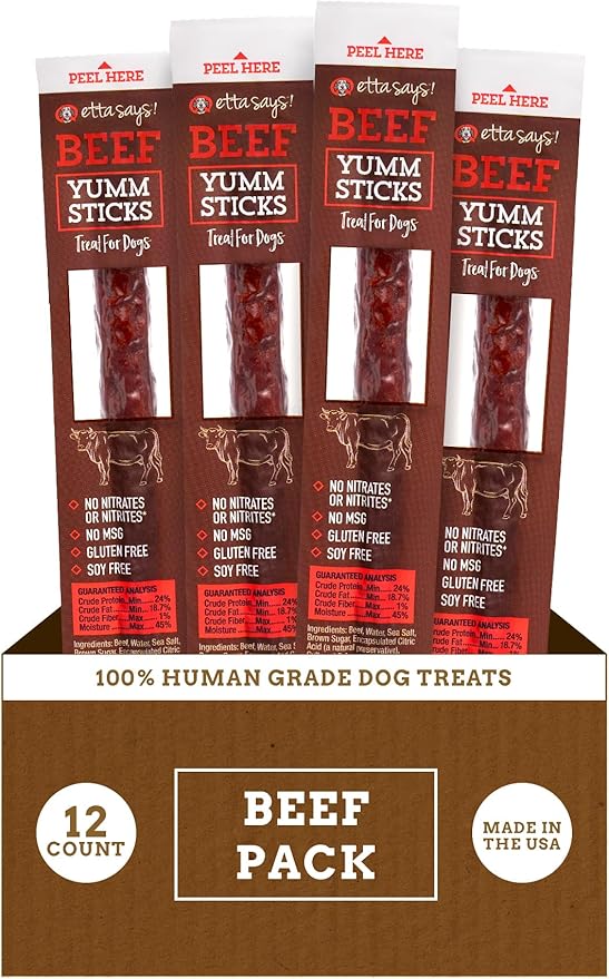 etta says! Yumm Sticks - Real Meat Beef Dog Jerky Treats - Human Grade - Made in The USA (12 Count Pack of 1)