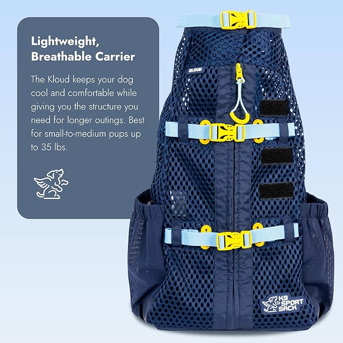K9 Sport Sack Kloud - Medium, Blue - Ideal for Dogs with 17-19” Back Length - Ultra-Light Mesh Backpack Carrier with Inflatable Frame