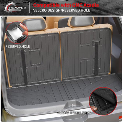 Cargo Mat Compatible with 2017-2023 GMC Acadia 6&7 Seats Cargo Liner Trunk Mat Trunk Liner TPE All Weather Back Seat Cover Protector 2022 Acadia Accessories (Trunk Mat with Backrest Mat)