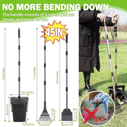 SCENEREAL Dog Pooper Scooper for Yard, Dog Poop Trash Can Outside Swivel Bin Rake Spade Kit for Large Medium Small Dogs with 40 Waste Bags, Extra Long 45" Metal Handle,Portable Scooper for Outdoor