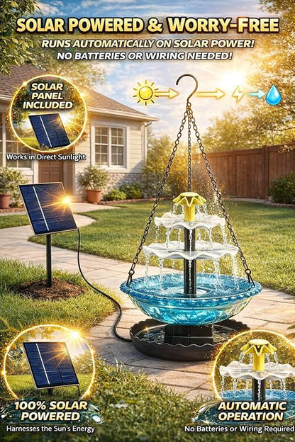 Solar Cascade Hanging Bird Bath Fountain, 2026 New Outdoor Hanging Bird Bath with Solar Fountain, Large Humming Birds Baths Fountains, with Solars Pump & Glass Bowl, for Outdoor, Gardens (#3)