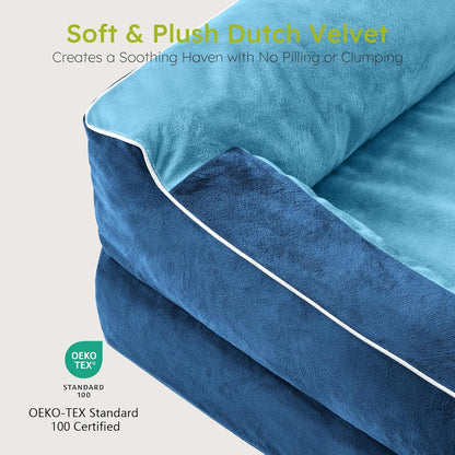 XXL Dog Bed for Extra Large Dogs, Giant Orthopedic Dog Bed with Cooling Gel Memory Foam, Waterproof Pet Bed with Removable Washable Cover, 53" Pet Sofa Bed Dutch Velvet with Bone Toy, Navy Blue