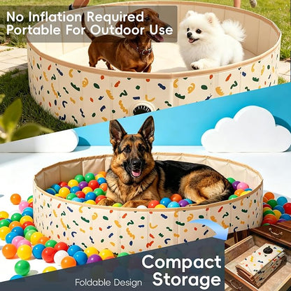 Foldable Dog Ball Pit with 64 Balls Included & Dog Pool, Portable Multifunctional Ball Pit for Dogs & Cats, Anti-Collapse Non-Slip Pet Play Pool (Beige S+64 Balls)