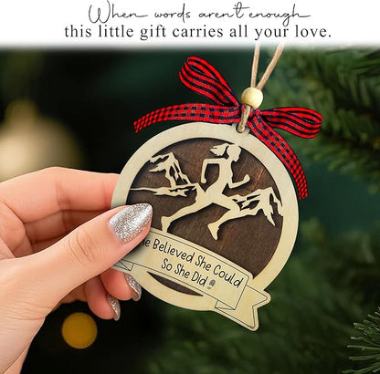 Running Christmas Ornament 2025-2 Layer Wooden Running Ornaments for Christmas Tree - Runner Ornament 2025 - Gifts for Runners, Cross Country Athlete - Marathon Runners Wooden Xmas Tree Hanging Decor