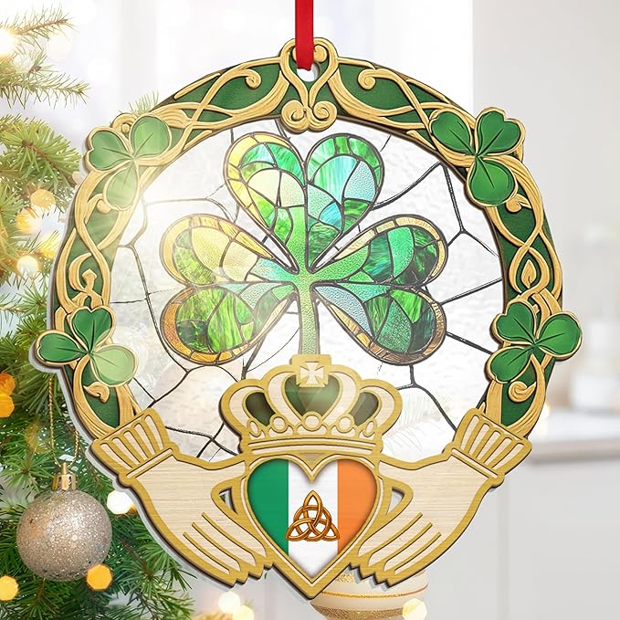 FLAGWIX Christmas Irish Gifts for Women Men - Celtic Knot Claddagh Suncatcher Ornaments 2025 for Tree Decorations - Spiritual Gifts for Women Men, Irish Ornaments for Shamrock Home Decor