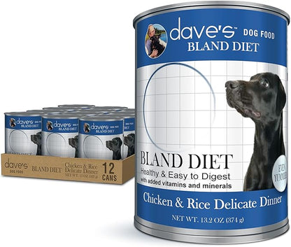 Dave's Pet Food Bland Diet Dog Food (Chicken & Rice), Sensitive Stomach, Easy to Digest, Gluten-Free, Digestive Care, Wet Canned, 13.2 oz (Case of 12)