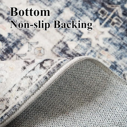 Living Room 2x3 Washable Rug - Entryway Vintage Small Area Rugs Stain Resistant Rugs with Non Slip Backing Soft Carpet for Bedroom Dining Room Kitchen Distressed Floor Mat (2x3, Deep Blue/Navy)