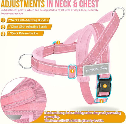 SlowTon No Pull Dog Harness with Front Clip - Heavy Duty, Soft Padded | Neck & Chest Adjustable, Tactical Pet Vest and Leash Set for Large Medium Sized Dogs, for Easy Walk & Training, Pink L