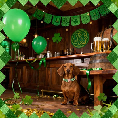 St. Patrick's Day Dog Collar, Beer & Clover Green Dog Collars, Adjustable Heavy Duty Irish Shamrock Pet Collar for Small Medium Large Dogs with Metal Buckle XS