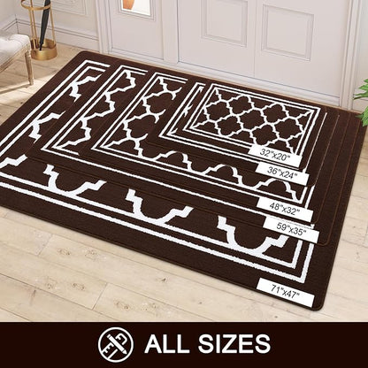 Buganda Indoor Door Mat, Dirt-Resistant and Absorbent Doormat, Anti-Slip, Low Profile Floor Mats for Inside Entryway, Front, and Back Door Entrance (48x32 Inches, Dark Brown)