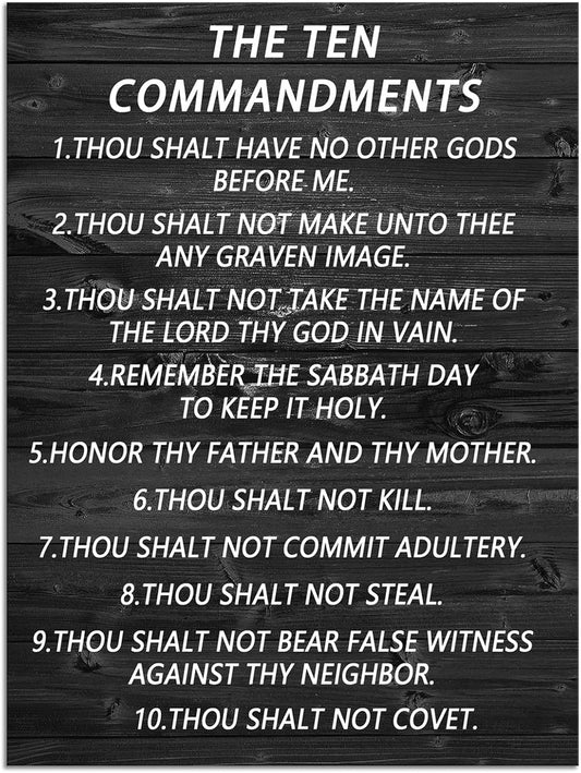 Inspirational Canvas Wall Art Office Print Christian Religion Pictures Motivational Picture The Ten Commandments Poster Painting Modern Inspiring Artwork School Living Room Wall Decor [18''Wx 24''H]