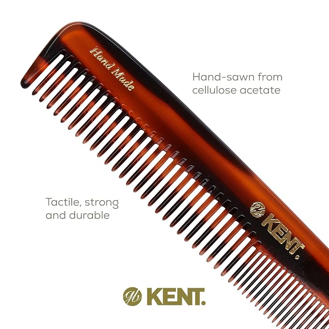 Kent 9T Tortoise Fine and Wide Tooth Detangler Hair Comb - Large Handmade and Saw-Cut Dressing Comb -for Wet and Dry, Hair Comb for Women and Durable Grooming Comb for Men, Made in England