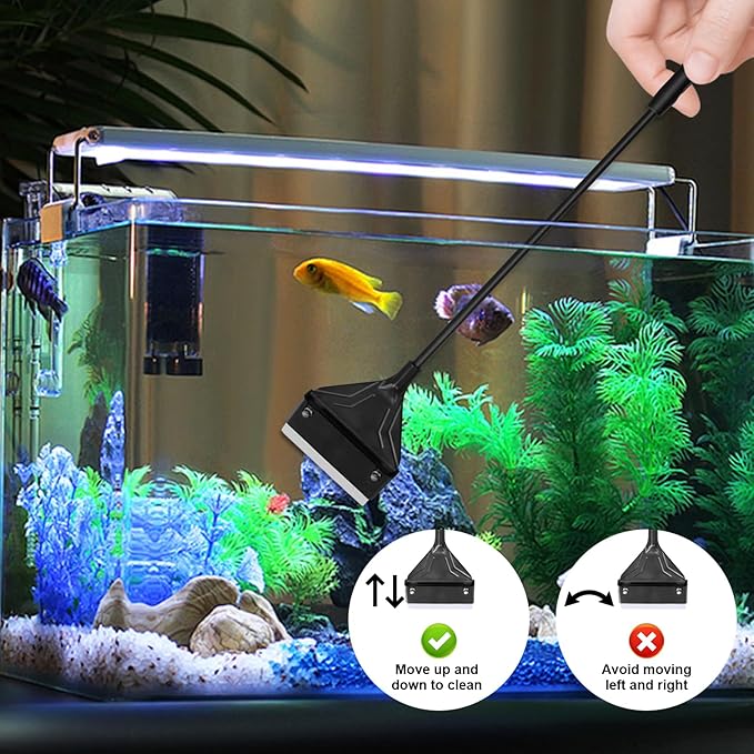Algae Scraper for Glass Aquariums 24.4" Fish Tank Scraper with 10 Replaceable Blades Aquarium Glass Scraper Adjustable Length Aquarium Cleaning Tools Kit for Glass Aquarium Fish Tank