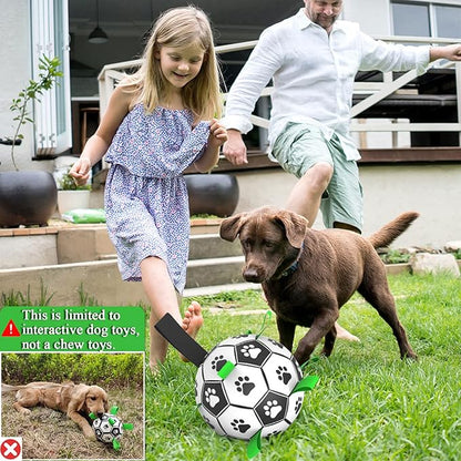 Amasiver Dog Soccer Ball Toys with Straps - 8 inch Large Herding Ball for Dogs, Interactive Dog Toys for Tug of War, Tug Toy Birthday Gifts, Water Toy, World Cup Sturdy Dog Balls for Medium Large