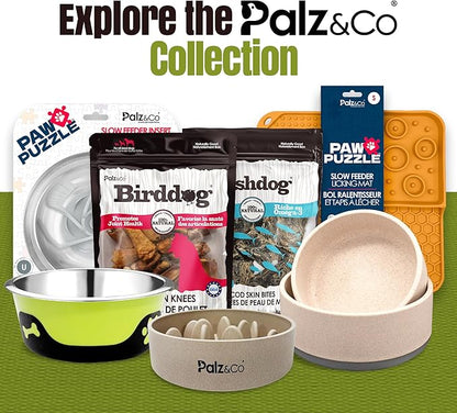 Palz&Co EcoBowl Slow Feeder for Dogs & Cats, 28 oz Beige - Natural Bamboo Puzzle Pet Bowl with Non-Slip Base for Slower Eating & Better Digestion, Dishwasher Safe