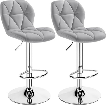 Yaheetech Grey Bar Stools Set of 2, PU Leather Bar Chairs with Backrest, Height Adjustable Swivel Island Stools for Bar, Kitchen Counter, Light Grey
