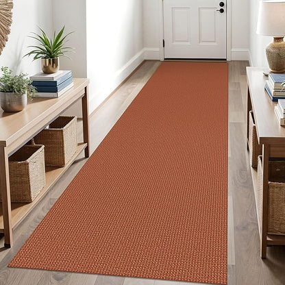 KOZYFLY Runners for Hallways 3x10 ft Washable Kitchen Runner Non Slip Rubber Backed Hallway Rugs Cotton Entryway Runner Rug Floor Carpet for Indoor Hall, Backdoor, Kitchen, Orange/Tan