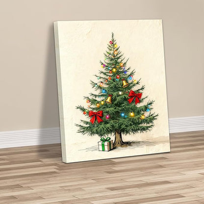 Framed Christmas Pictures Wall Decor,Vintage Pine Tree Prints,Winter Christmas Canvas Wall Art Decoration for Bedroom Bathroom Living Room Rustic Xmas Holiday Gifts (Christmas Tree 9, 16'' X 20'')