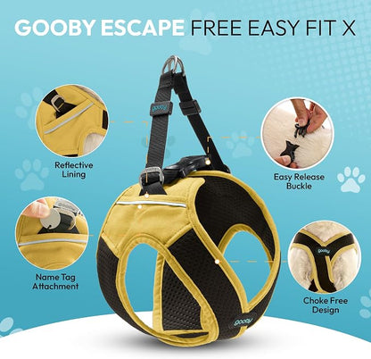 Gooby Escape Free Easy Fit X Step-in Dog Harness, Miami Yellow, Large | Patented escape-free, tightens on back-out; Choke-free X-frame + V-neck; Quick-release buckle; Reflective trim