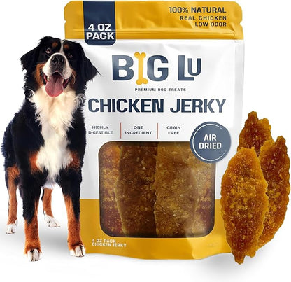 Big Lu Chicken Jerky Dog Treats – Premium Natural Air-Dried USA Chicken Breast for Dogs, High Protein, Grain-Free, No Additives or Preservatives, 4oz