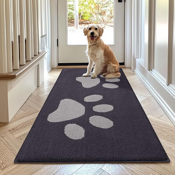 Buganda Dog Door Mat for Muddy Paws, Absorbent Dirt Trapper Washable Indoor Doormats, Non Slip Low-Profile Mud Mat for Dogs, Front Entrance Doormat for Inside Floor (70x24 Inches, Dark Grey)