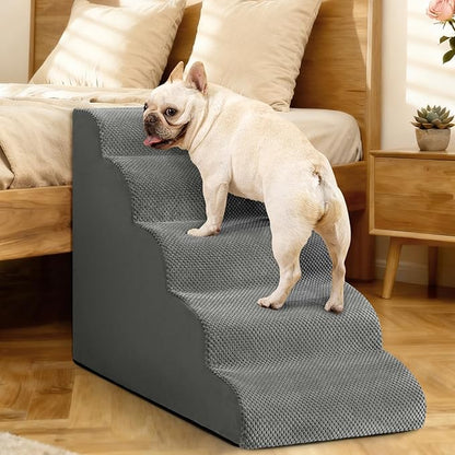 Dog Stairs for High Bed,5 Step Dog Ramp for Small and Medium Dogs,Pet Stairs with Non-Slip Bottom for Puppy, Older Cat,Indoor Pet Steps,Comfort,Durable,22.4" H,Grey