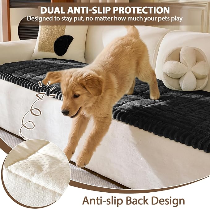 FUANGUI Waterproof Couch Cover Sofa Cover for Dogs and Pets Sofa Protector | Non-Slip Washable Fuzzy Soft Cat Bed Sofa Slipcover for 2-3 Cushion Couch Sofa Pet Friendly, Black, 27.6" x 59.1", 1 pcs