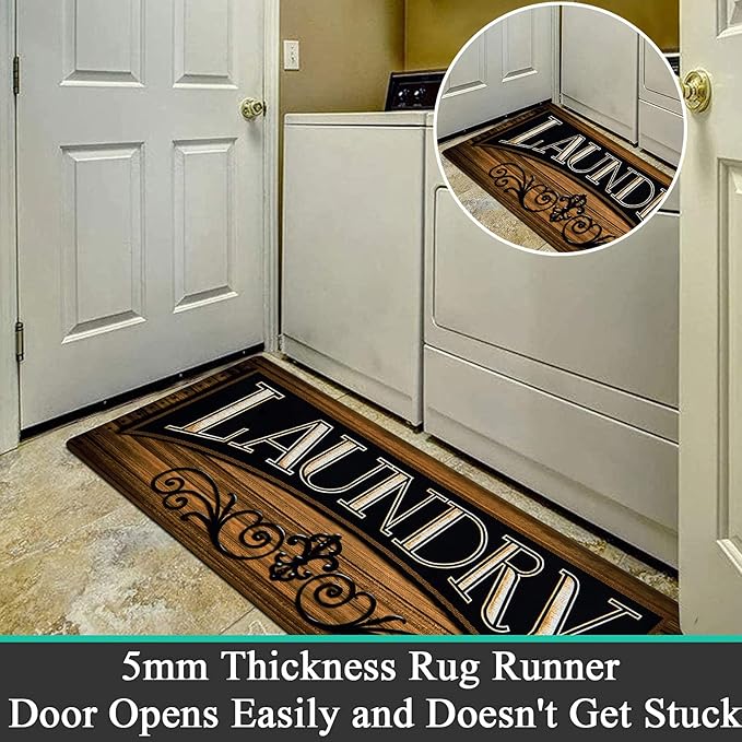 Pauwer Laundry Room Rug Runner 20"x60" Waterproof Rubber Laundry Mat Non Slip Kitchen Mats for Floor Washable Floor Mat Runner Rug for Farmhouse Mudroom Washroom Bathroom Decor