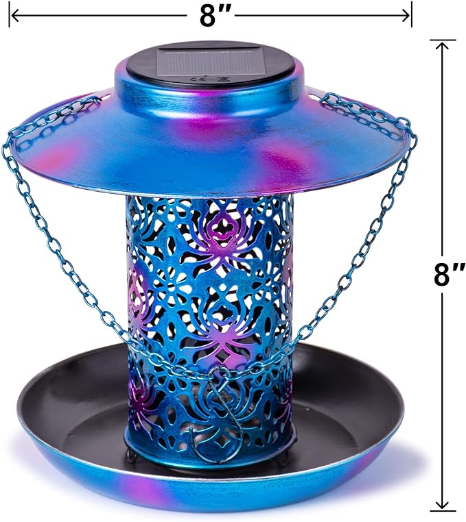Ottsuls Solar Bird Feeder for Outdoors Hanging, Metal Wild Cardinals Garden Lantern with S Hook, Weatherproof and Water Resistant Birdfeeders as Gift Idea for Women Mom Grandma Bird Lovers (Blue)