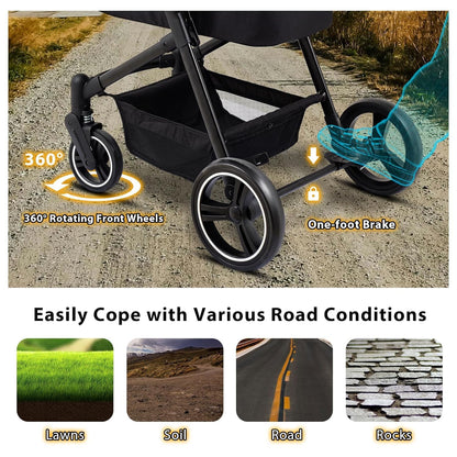 Foldable Double Pet Stroller for 2 Small Medium Cats Dogs, Lightweight Single and Double Integrated Pet Stroller with Detachable Carriers