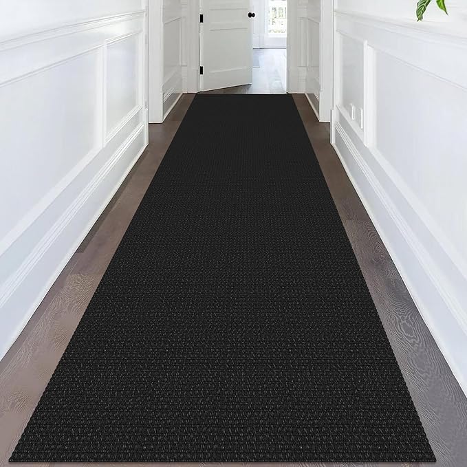 KOZYFLY Extra Long Runners for Hallways 3x14 ft Washable Kitchen Runner Non Slip Rubber Backed Hallway Rug Cotton Entryway Runner Rug Floor Carpet for Indoor Hall, Kitchen, Stair, Black/Dark Grey