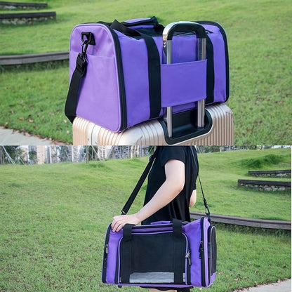 Soft Sided Carrier for Small Medium Cats Dogs,TSA Airline Approved Collapsible Travel Pet Carrier Medium Purple