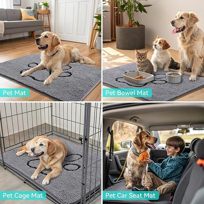 Smiry Dog Door Mat for Muddy Paws, Absorbent Dirt Trapper Non Slip Quick Dry Washable Chenille Mat for Mud Dogs, Entry Rug for Indoor and Outdoor (30x20 Inches, Grey)