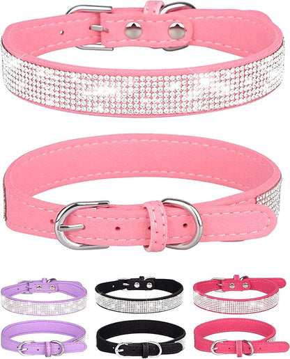 Bling Dog Collar for Small Medium Large Dogs, Rhinestone Dog Collars for Girl and boy Dog, Diamond Puppy Collars, Adjustable Leather Suede SOFE Cat Collar (M(13"-15.4"/33CM-39CM), Pink1)