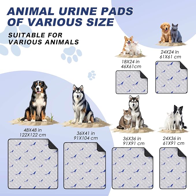 WanpeeGoo Washable Pee Pads for Dogs, 2Pack Reusable Puppy Pads, Super Absorbent & Leakproof Dog Pads, Anti-Slip Dog Pee Pads for Puppy Training & Incontinence, Dolphin Pattern 48"x48"