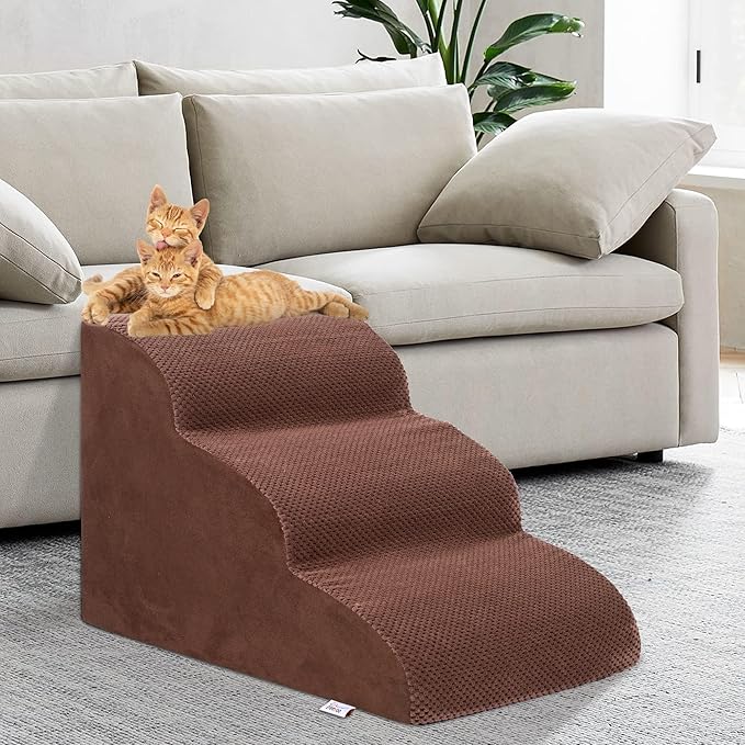 Dog Stairs for Small Dogs, 3 Tiers High Density Foam Dog Ramp, Extra Wide Non-Slip Pet Steps for High Beds Or Couch, Soft Foam Doggie Ladder for Dogs Injured, Older Pets, Small Cats