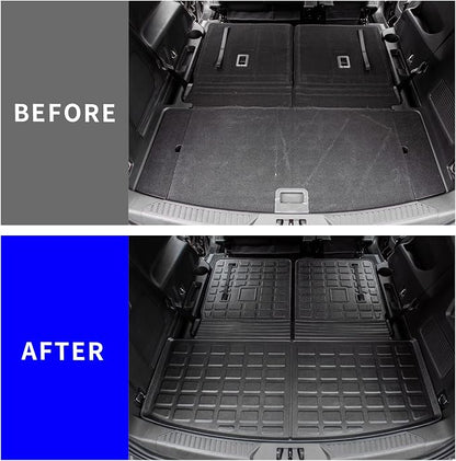 Rongtaod Cargo Mat Compatible with 2020-2025 2026 Ford Explorer 6&7 Passenger Cargo Liner Trunk Mat Back Seat Cover Protector Upgrade 2024 Explorer Accessories (Trunk Mat with Backrest Mat)