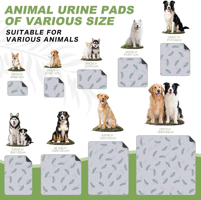 WanpeeGoo Washable Pee Pads for Dogs, 2Pack Reusable Puppy Pads, Super Absorbent & Leakproof Dog Pads, Anti-Slip Dog Pee Pads for Puppy Training & Incontinence, Leaf Pattern 36"x54"