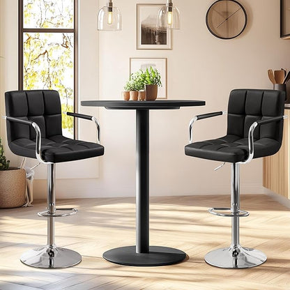 Yaheetech Bart Stools Set of 4, PU Leather Adjustable Barstools with Armrest, Counter Height Stool Chairs with Thickened Seat Cushion for Kitchen Island, Black