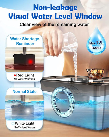 Large Dog Water Fountain SS304,3Gal Ultra-Purification Dog Cat Drinking Bowl Dispenser with Deep Purification Filter,Big Visual Window,Triple Waterfall Structures,Low Water Indicator Pump