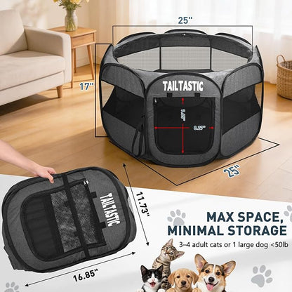 Portable Pet Playpen for Small Dogs & Cats, Foldable Puppy Safety Pen with Removable Zipper Top, Breathable Mesh Dog Delivery Room, Indoor Isolation Cage for Kittens/Rabbits (Dark Grey, Small)
