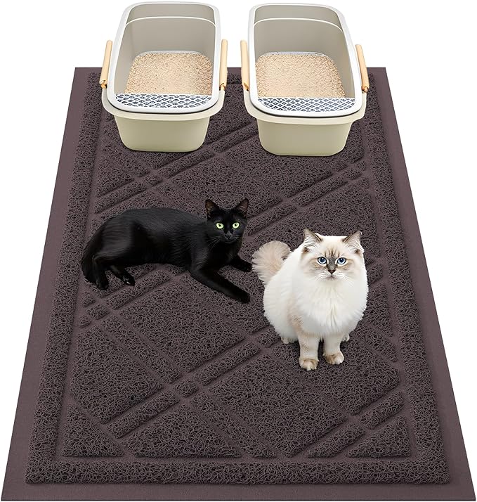 Smiry Cat Litter Box Mat 36x24, Non-Slip Water Resistant Litter Trapping Mat, Easy Clean Less Waste and Urine-Locking Cat Carpet for Indoor, Brown