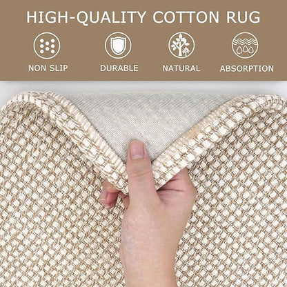KOZYFLY Runners for Hallways 2x6 ft Washable Kitchen Runner Non Slip Rubber Backed Hall Runners Cotton Entryway Runner Rugs Floor Carpet for Indoor Backdoor Bedroom Kitchen, Ivory/Khaki