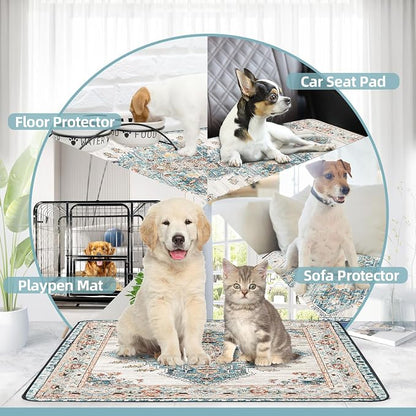 SCLOSE Washable Pee Pad for Dogs 2 Pack, 36" x 36" Reusable Puppy Pads Waterproof Dog Rugs, Super Absorbent, Leakproof, Dog Crate Pad, Playpen Mat, Whelping Pads, Blue Medallion
