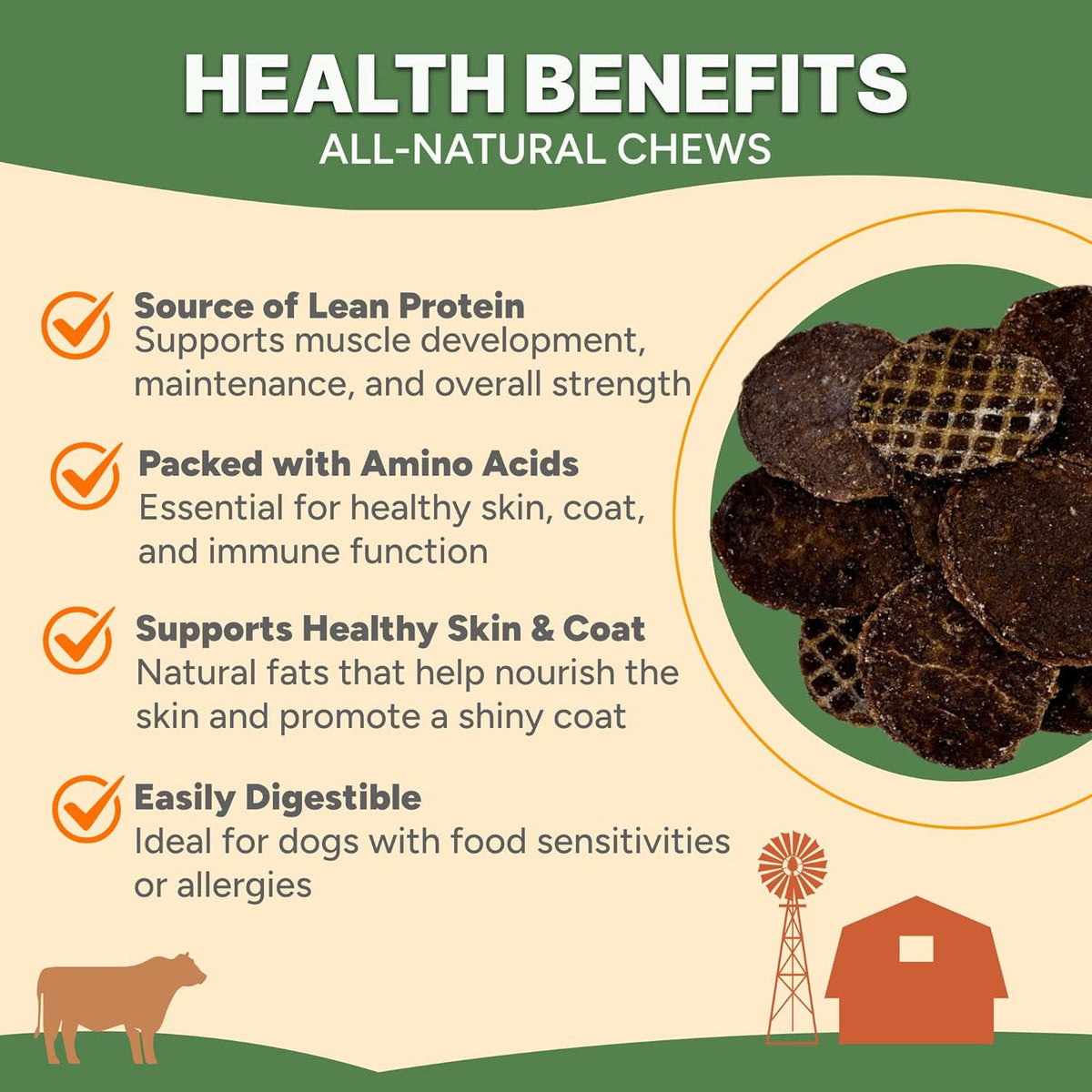 Gaines Family Farmstead Beef Chips for Dogs – 6 oz, Natural Single-Ingredient Dog Treats, High-Protein Rawhide-Free Chews, Healthy Grain-Free Snacks, Made in USA