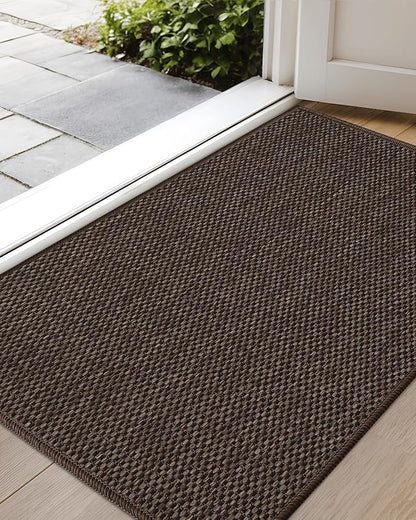 Color&Geometry Ultra-Thin Indoor Door Mat, 24"x36" Low-Profile Non-Slip Entryway Rug with Modern Geometric Texture, Washable Doormat for Indoor Entrance, Front Door, Brown (Rolled-up NO Creases)