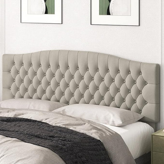King Headboard Only, Upholstered Head Board for Adjustable Bed Velvet Tufted Cal King Size Wall Mounted Headboard with Solid Wood Legs Head Board, Taupe