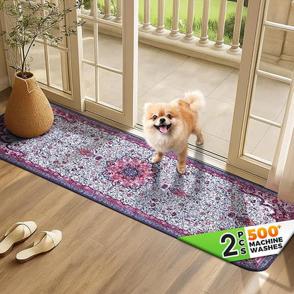 Hompet 2 Pack Super Absorbent Dog Door Mat for Muddy Paws, Washable Pee Pads for Dogs, Reusable Puppy Training Pads, Quick Dry Non-Slip Pet Entryway Rug, Leak-Proof Potty Pad for Indoor Floors 18x54