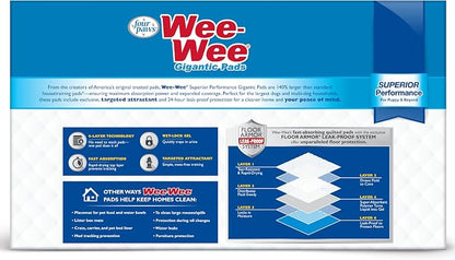 Four Paws Wee-Wee Superior Performance Gigantic Dog Pee Pads, 50 Count | Puppy & dog potty training pads, all day floor protection, housebreaking pet supplies, leak-proof puppy pads, 27.5" x 44"