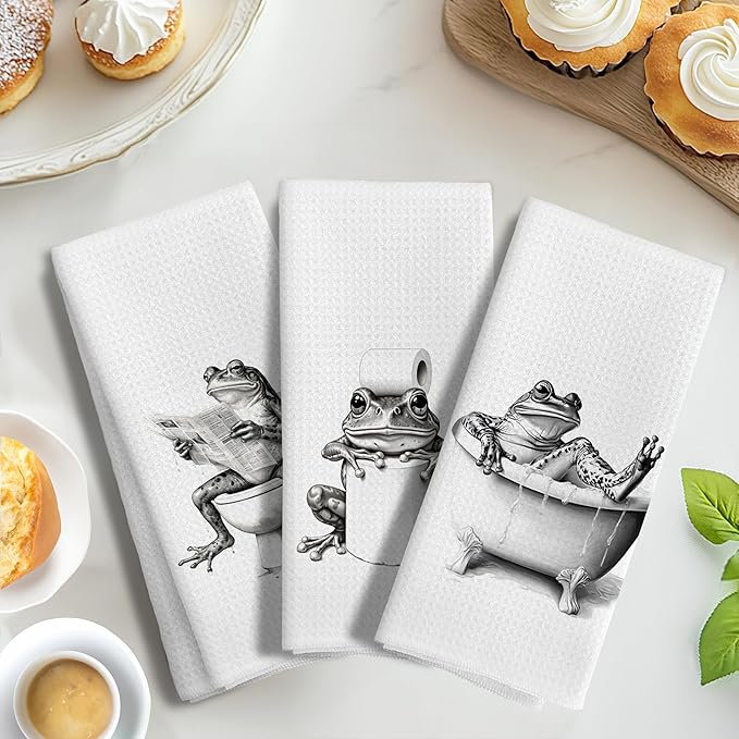 Funny Bathroom Hand Towels Set of 3，Frog Gifts for Women,Frog Bathroom Decor,16x24 inch